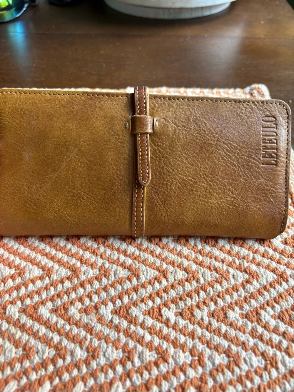Leather Carmel Color Leteulo Billfold 9 Card Coin Wallet Vintage Soft Leather
